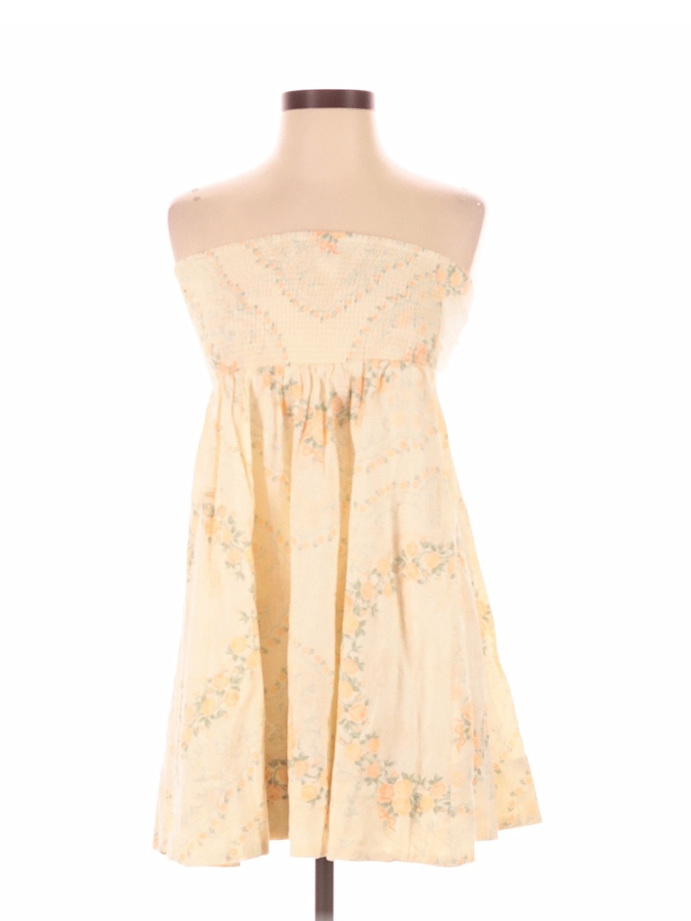 Women’s Cream Floral Strapless Summer Dress